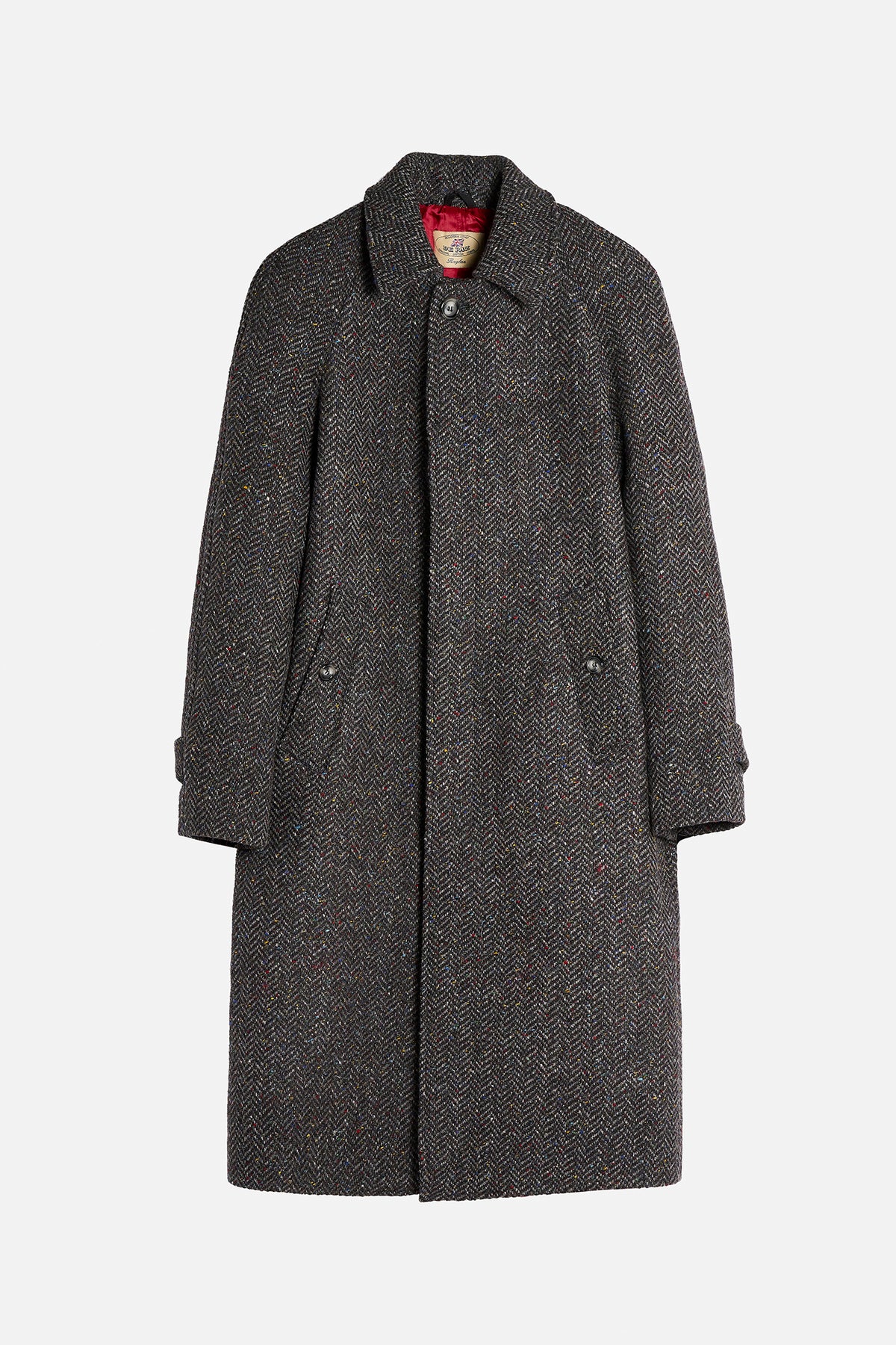 Cappotto Raglan De Paz in Donegal Herringbone Tweed grigio lungo