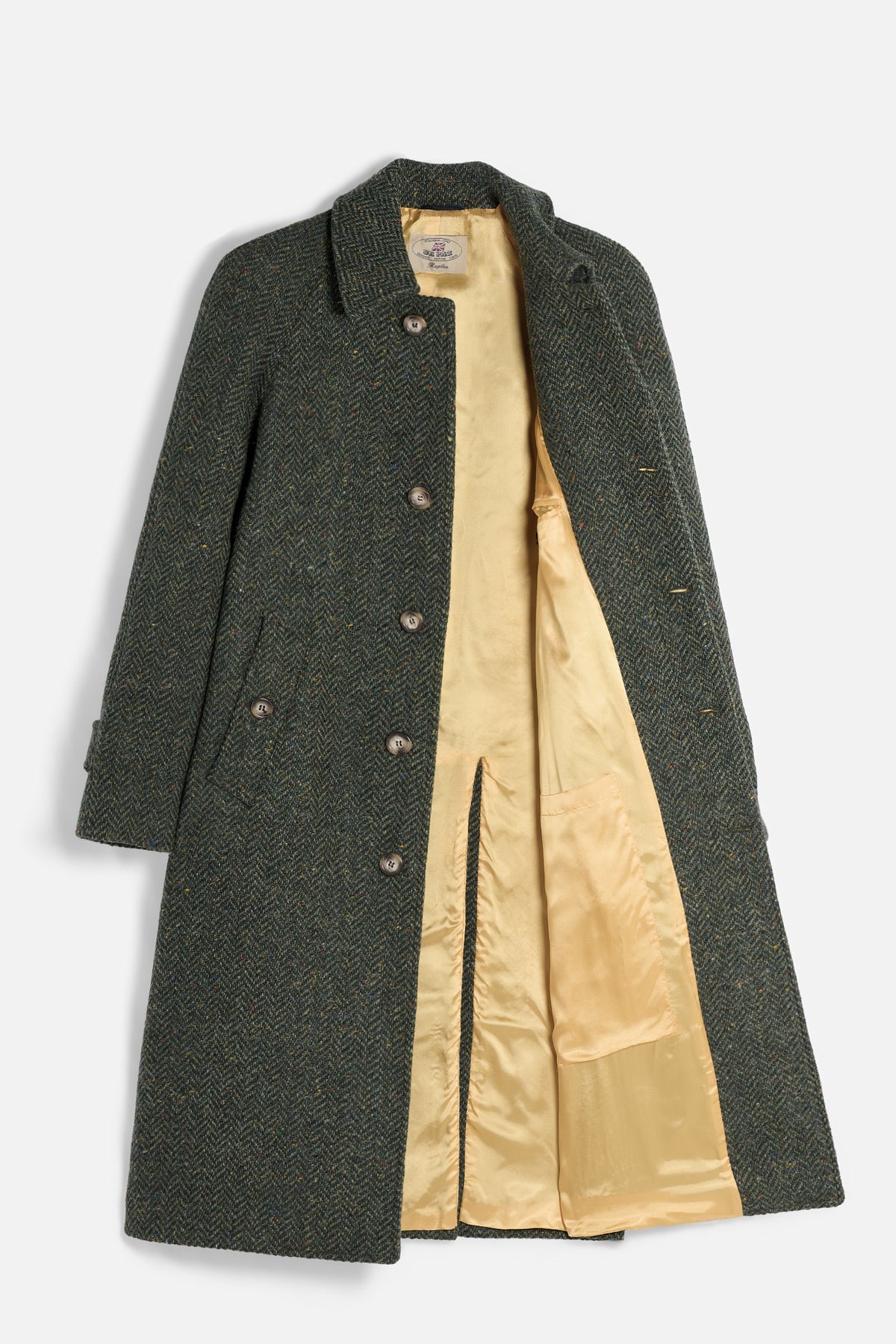 Interno Cappotto Raglan De Paz verde con fodera gialla a contrasto