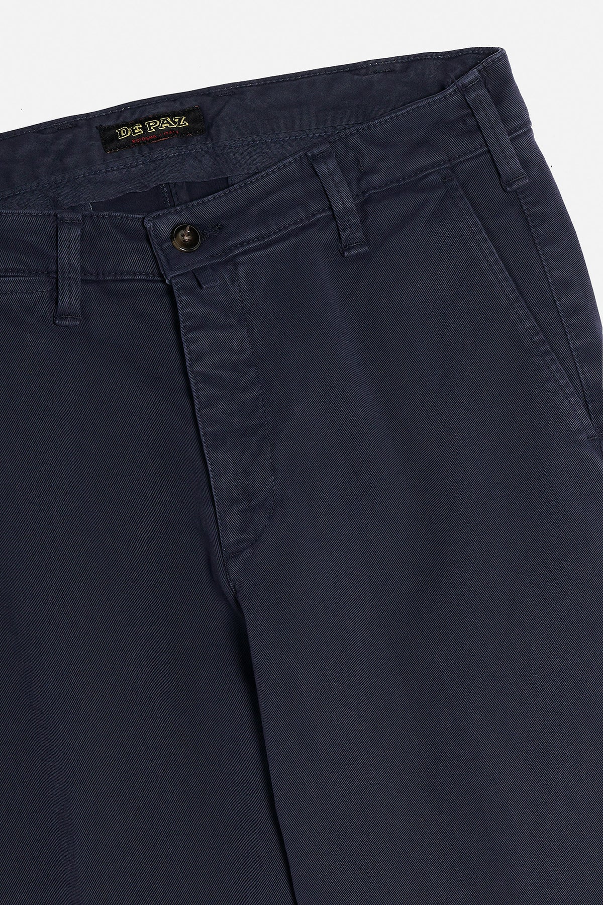 Dettaglio Pantalone Chinos De Paz in cotone invernale blu con tasca e bottone