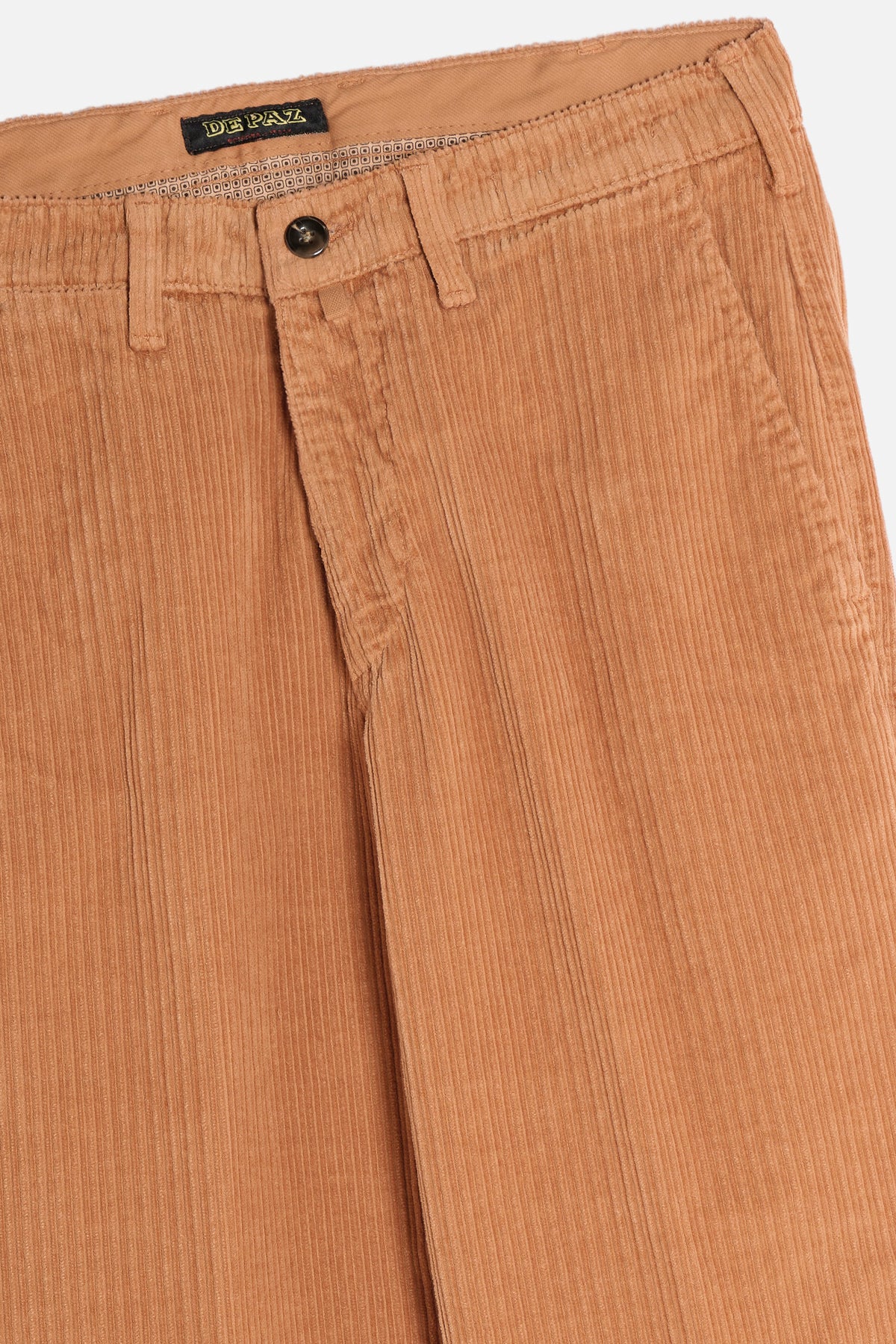 Dettaglio Pantalone Chinos De Paz arancione in velluto rocciatore a coste alternate