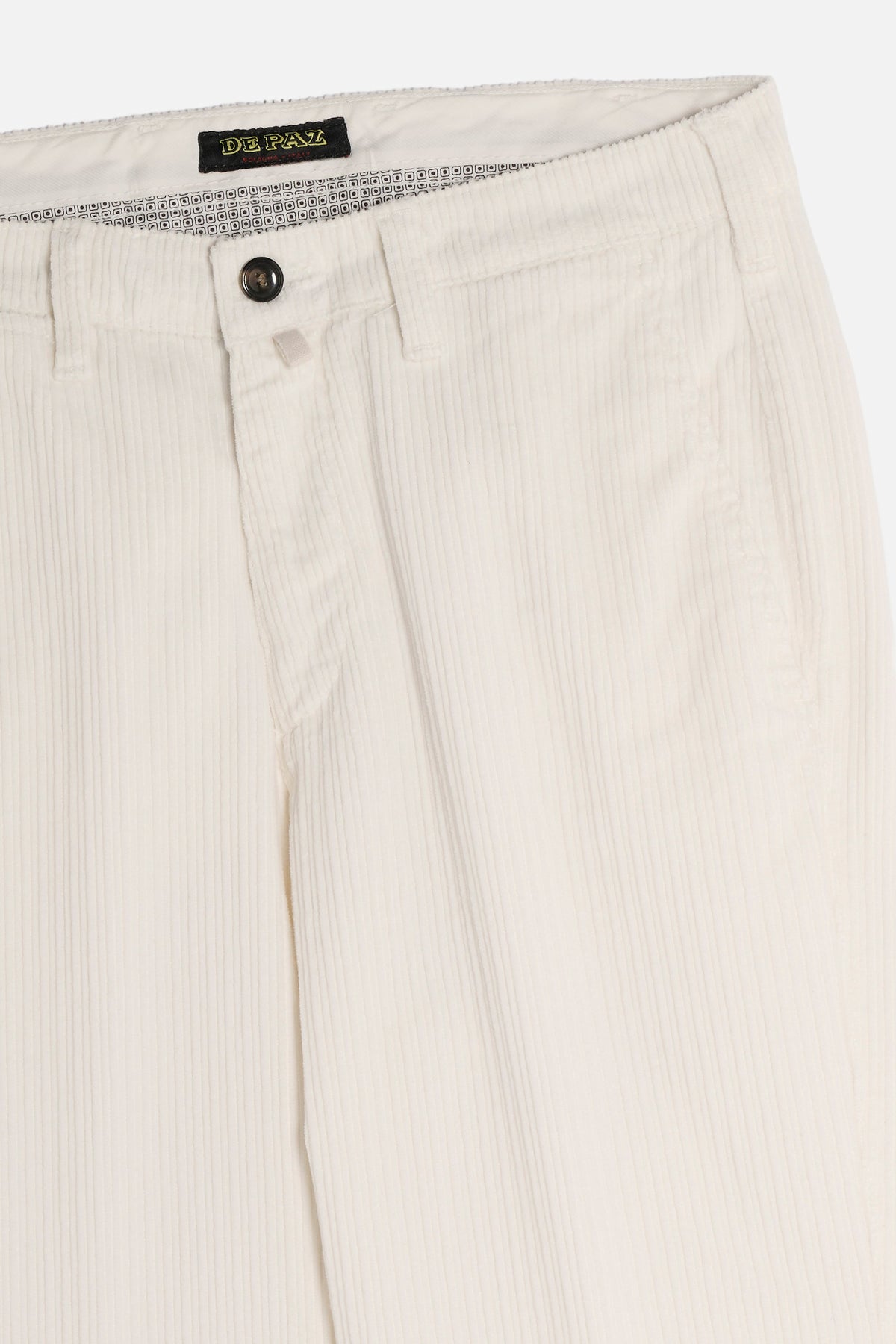 Dettaglio Pantalone Chinos De Paz bianco in velluto rocciatore a coste alternate