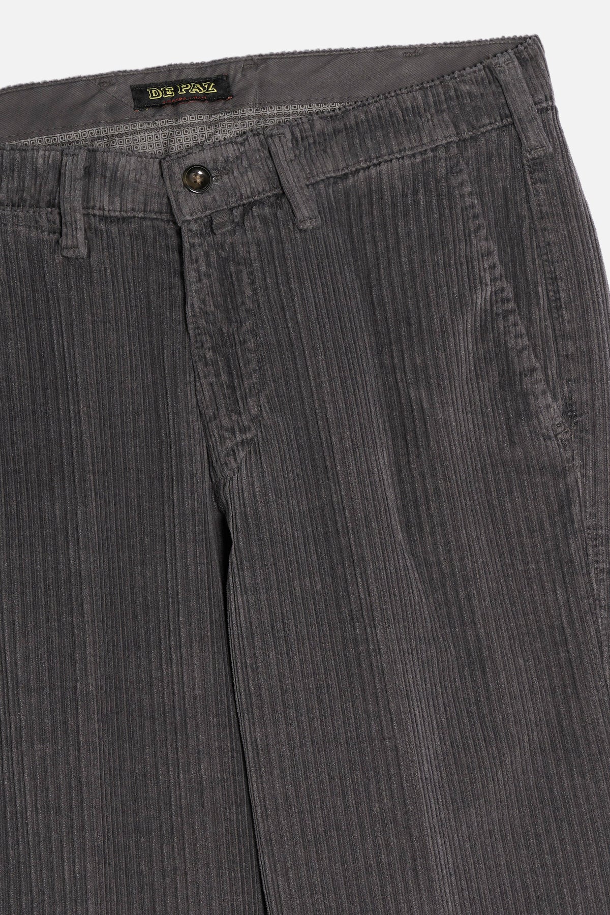 Dettaglio Pantalone Chinos De Paz grigio in velluto rocciatore con coste alternate