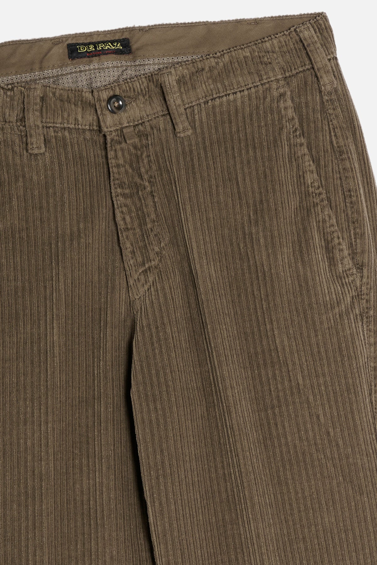 Dettaglio Pantalone Chinos De Paz verde salvia in velluto rocciatore a coste alternate