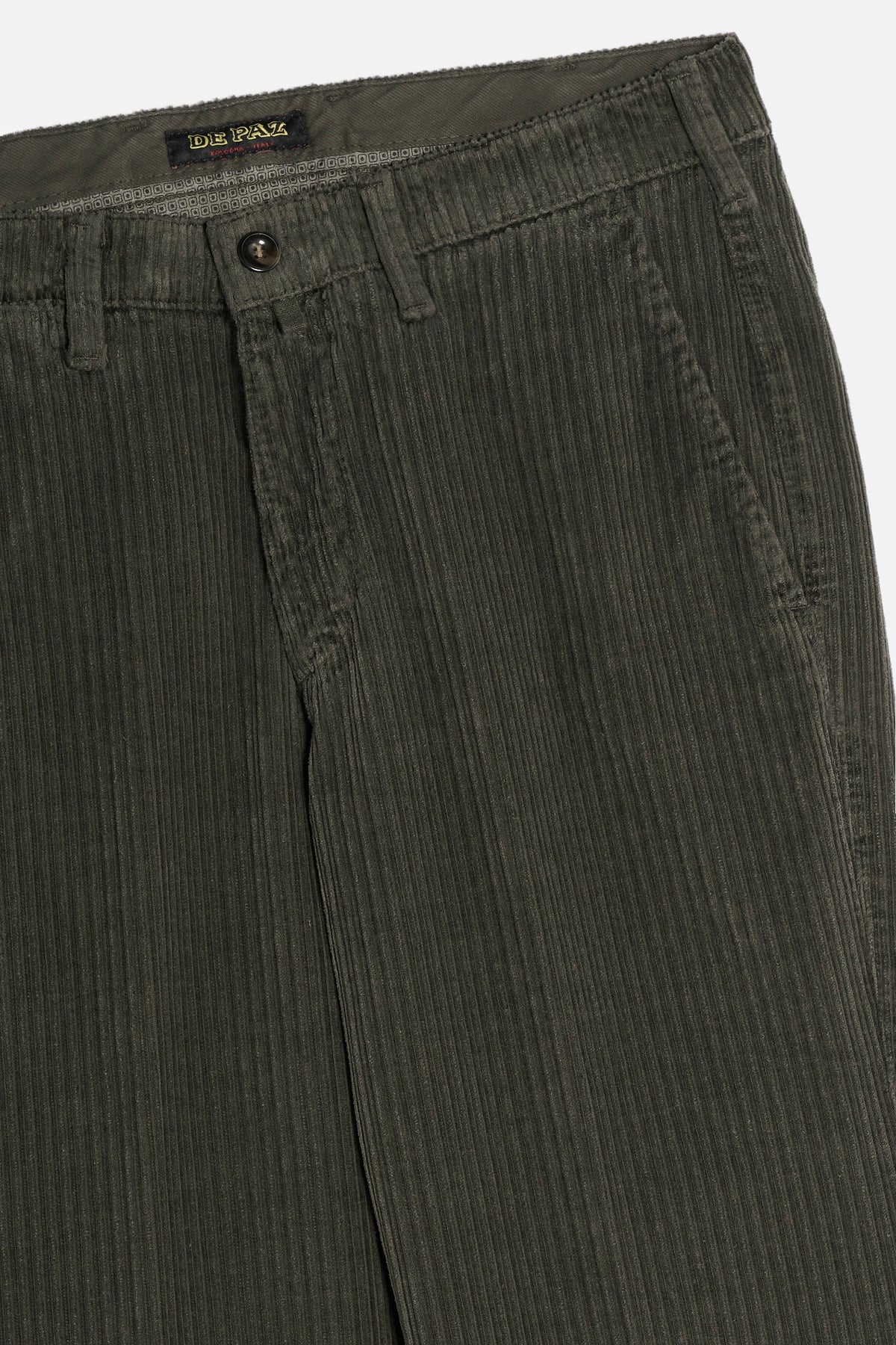 Dettaglio Pantalone Chinos verde bottiglia in velluto rocciatore a coste alternate