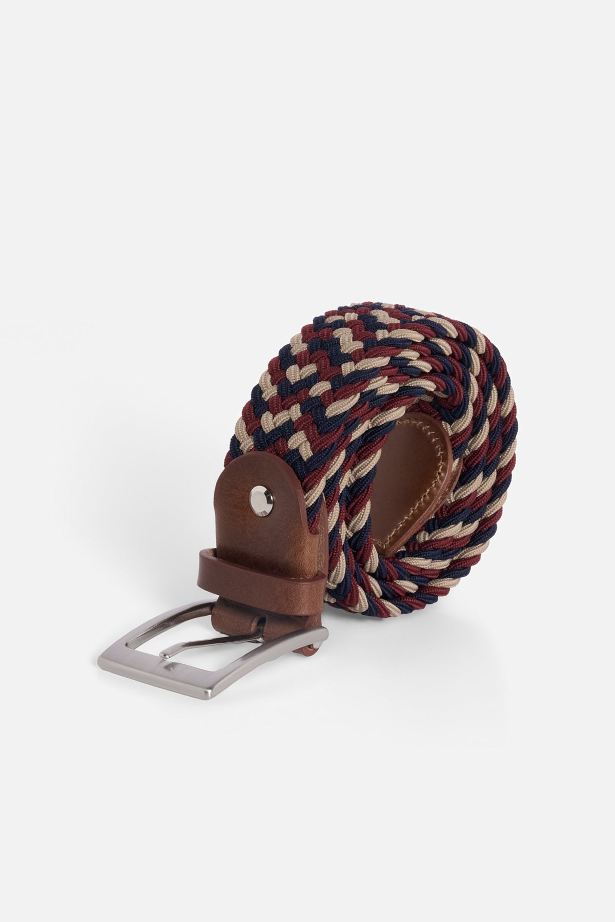 Cintura elastica intrecciata beige, rossa e blu navy