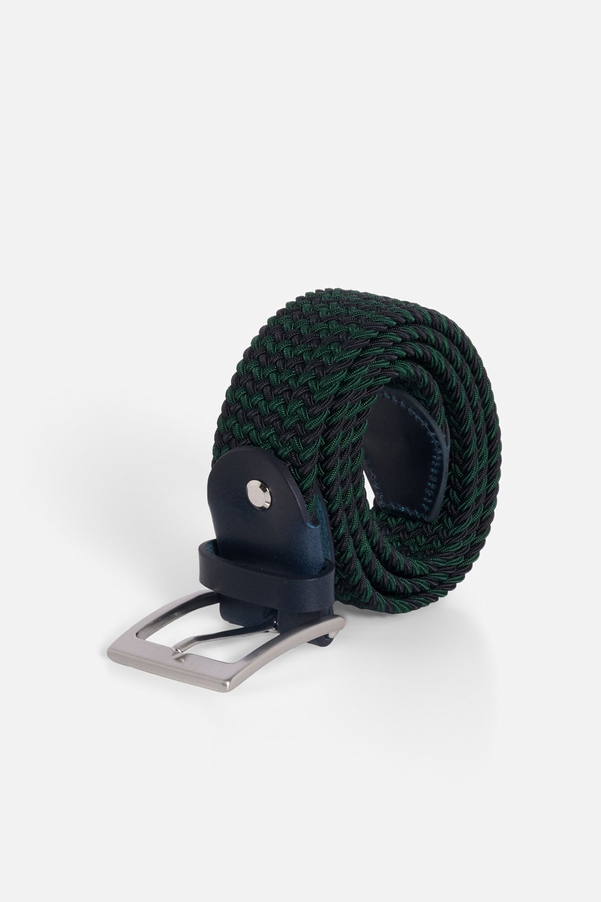 Cintura elastica intrecciata verde bottiglia e blu navy