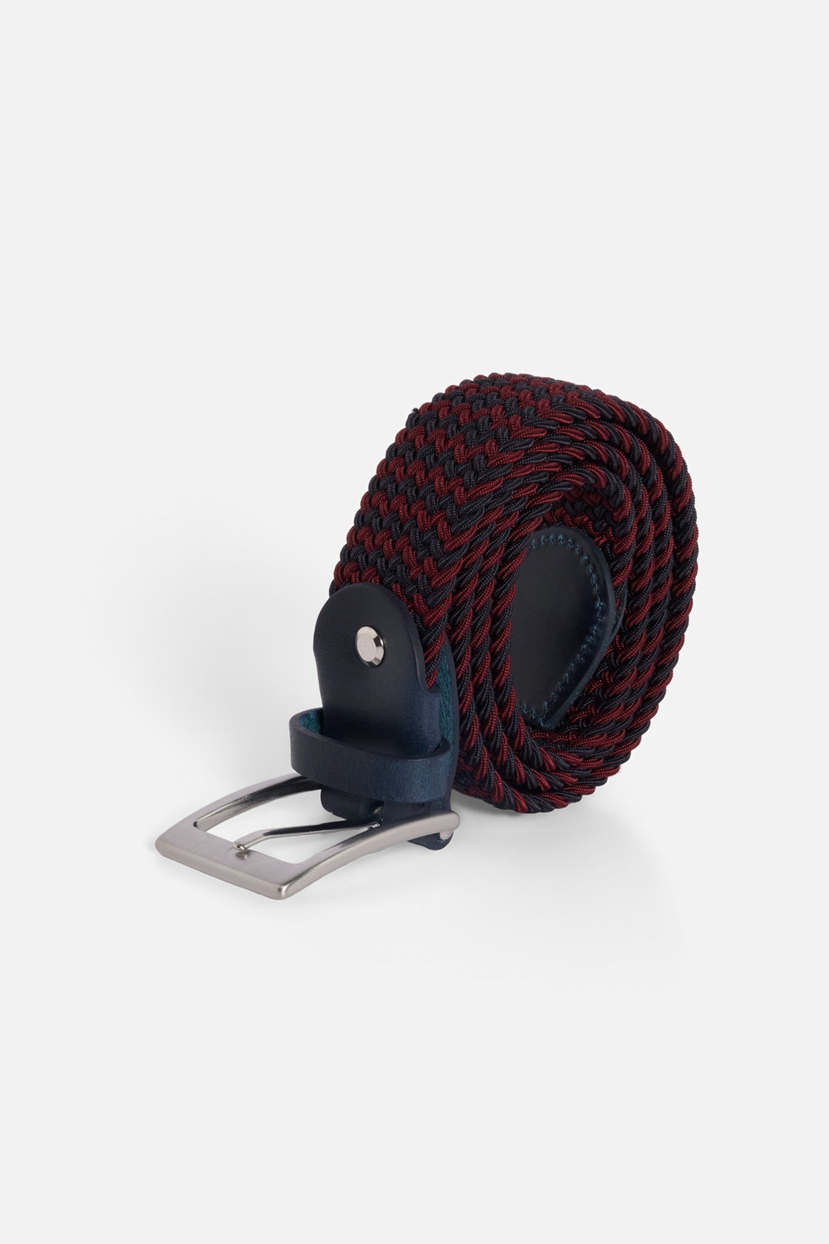 Cintura elastica intrecciata bordeaux e blu navy