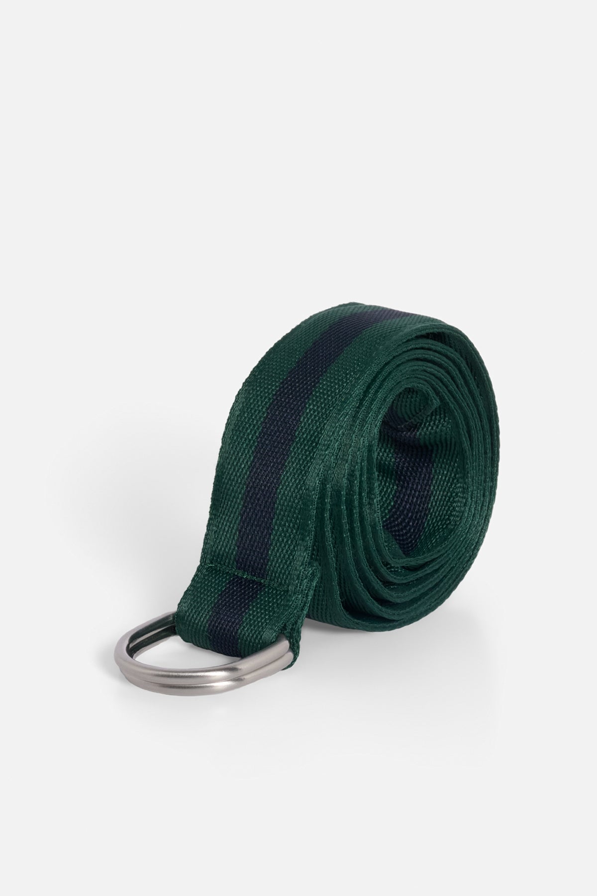 Cintura in Gros Grain verde bottiglia con riga blu navy e doppio anello a D
