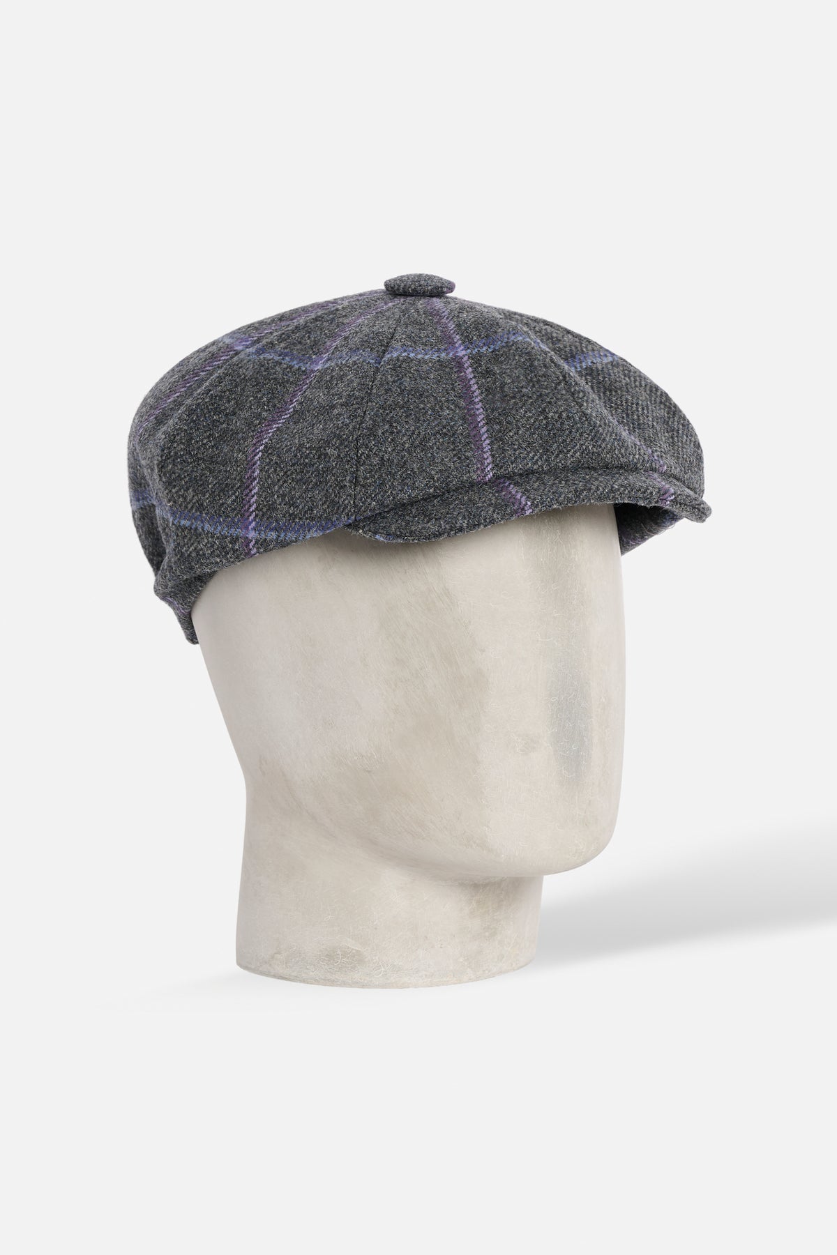 Cap Otto Spicchi De Paz Scottish Tweed grigio scuro a grandi scacchi