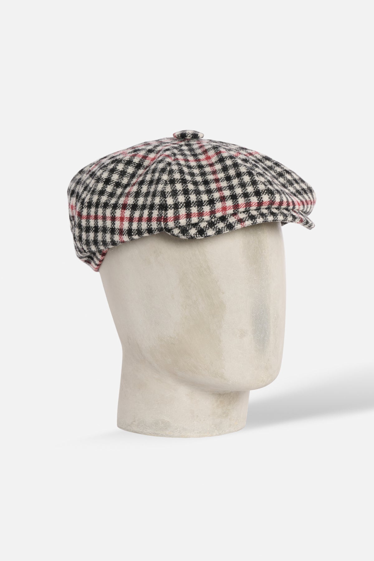 Cap Otto Spicchi De Paz Lambswool a piccoli scacchi bianco rosso e nero