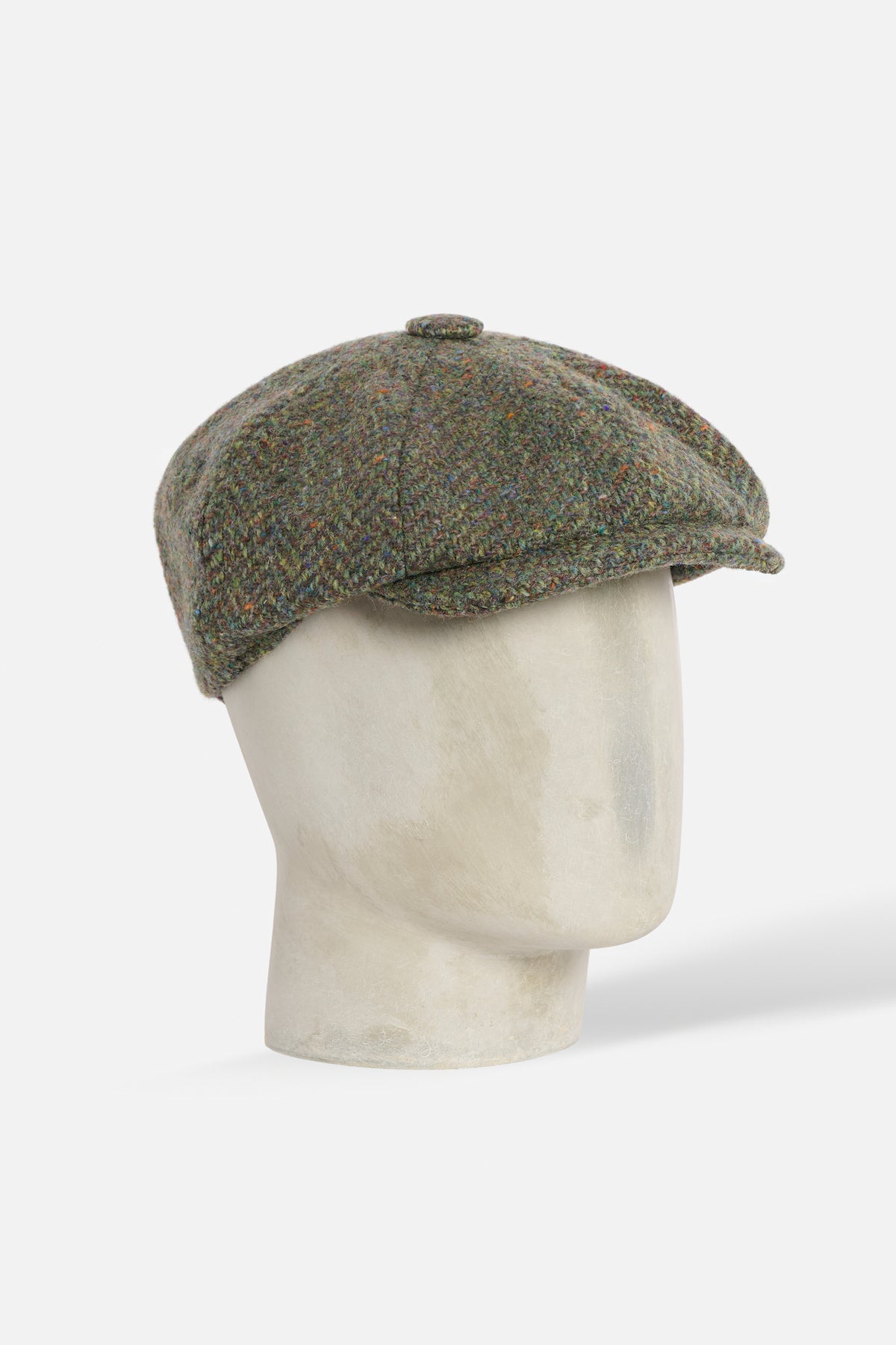 Cap Otto Spicchi De Paz in Donegal Tweed Herringbone verde