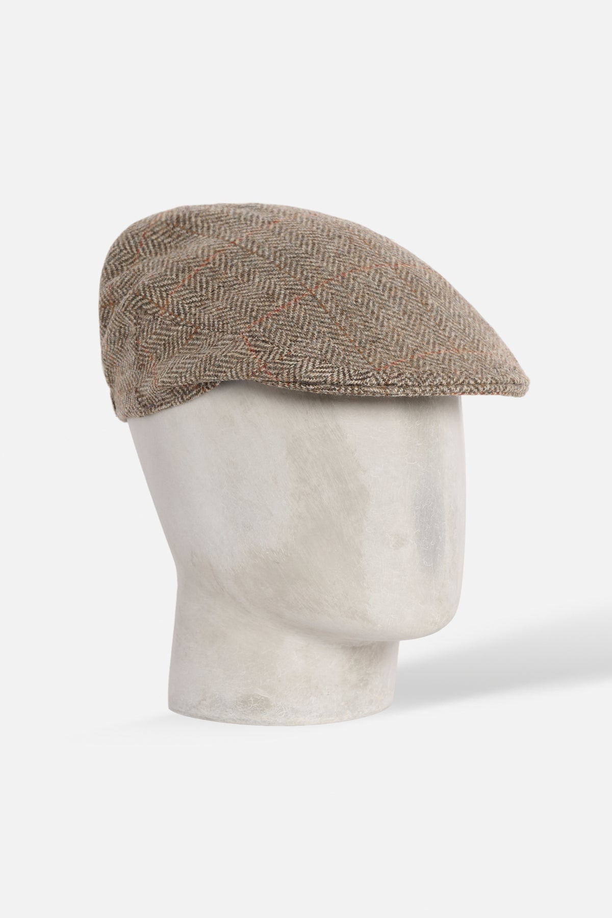 De Paz Original Cap in Shetland beige a quadri con trama Herringbone