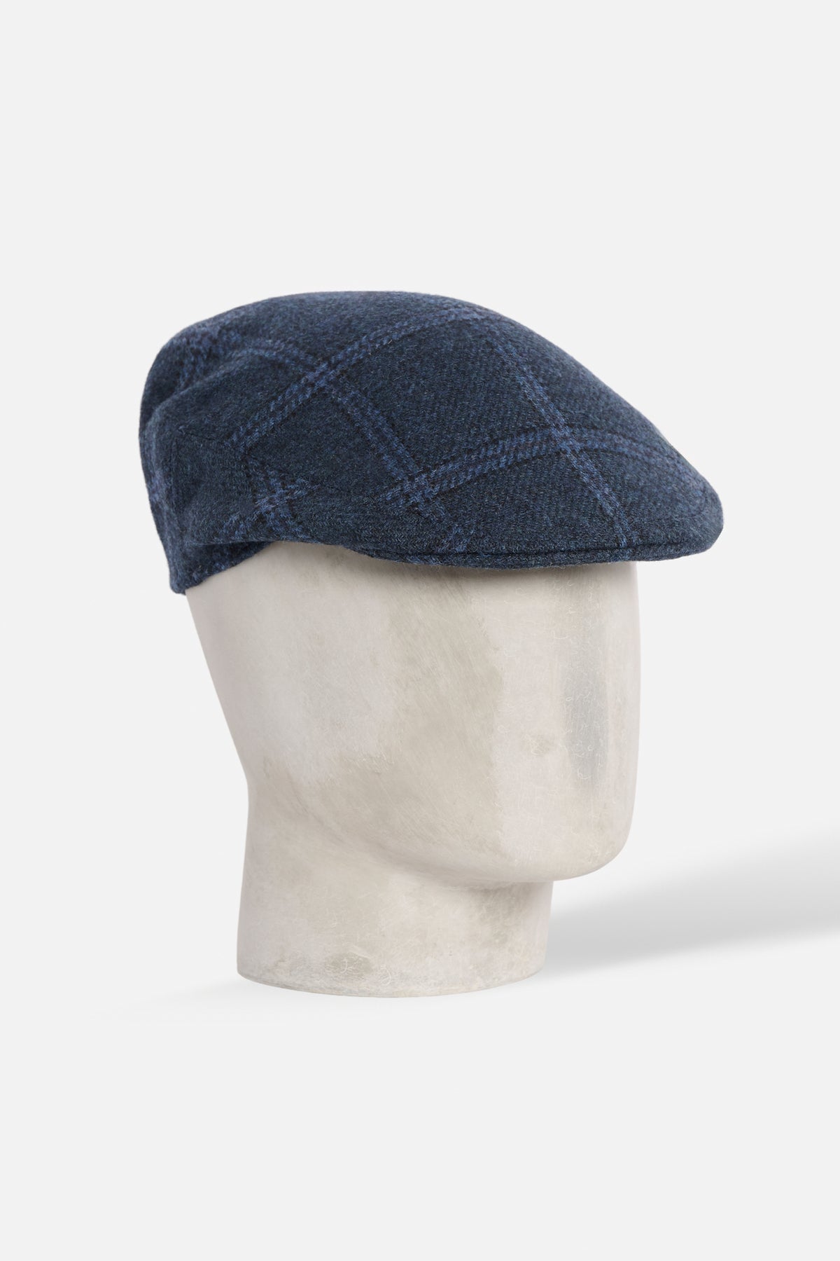 De Paz Original Cap in lana Shetland blu a grandi scacchi