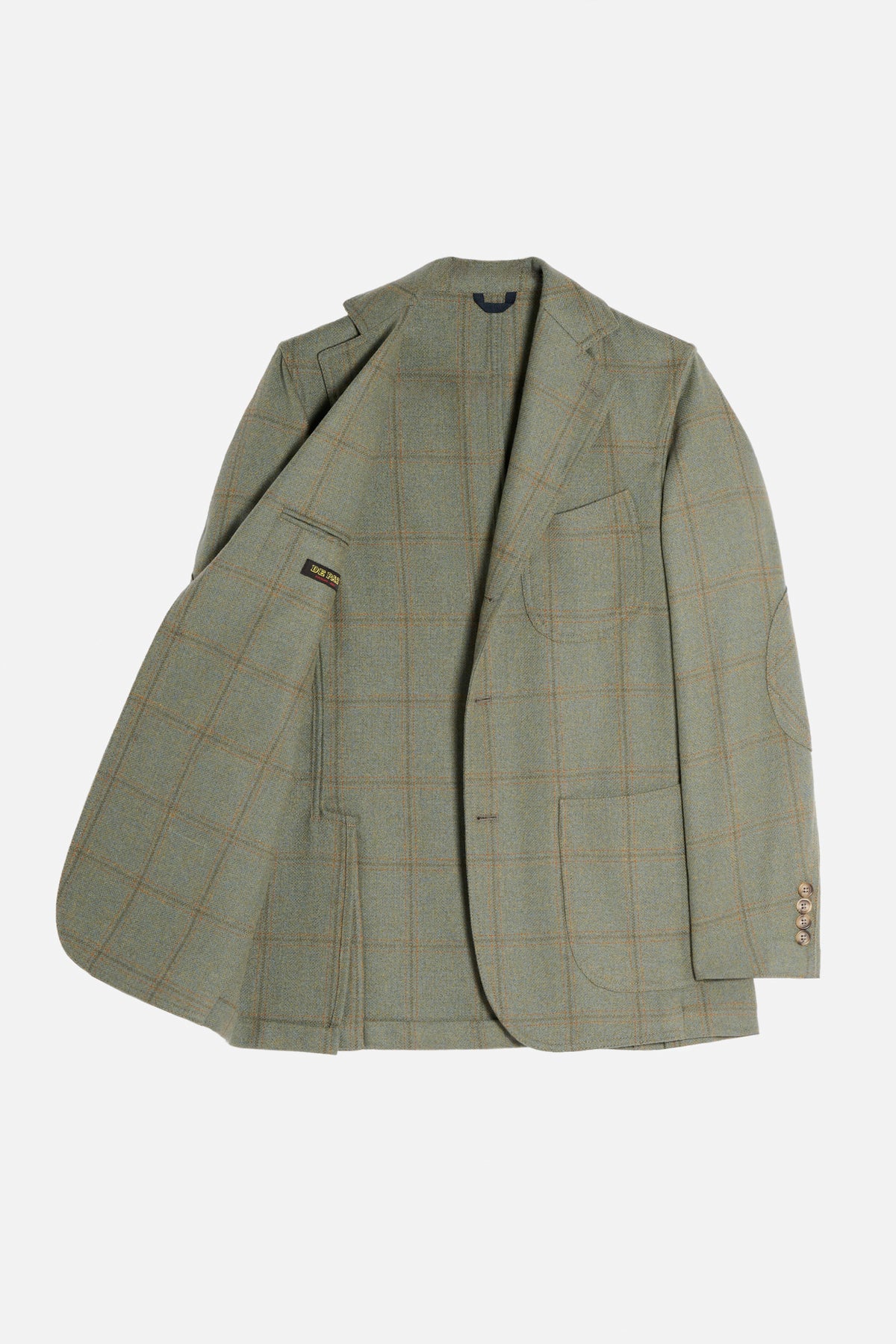 Giacca a Camicia De Paz Scottish Tweed verde salvia aperta, completamente sfoderata