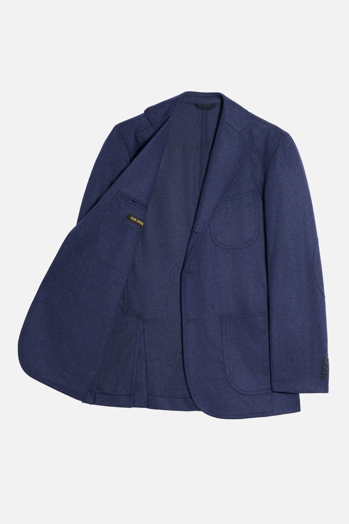 Giacca a Camicia De Paz in flanella di lana blu aperta e completamente sfoderata