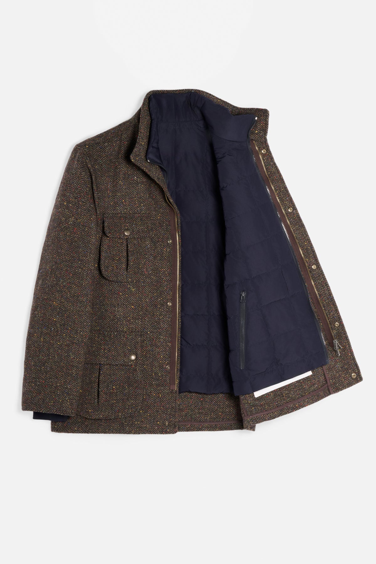 Giaccone 3 in 1 in Donegal Tweed - Marrone
