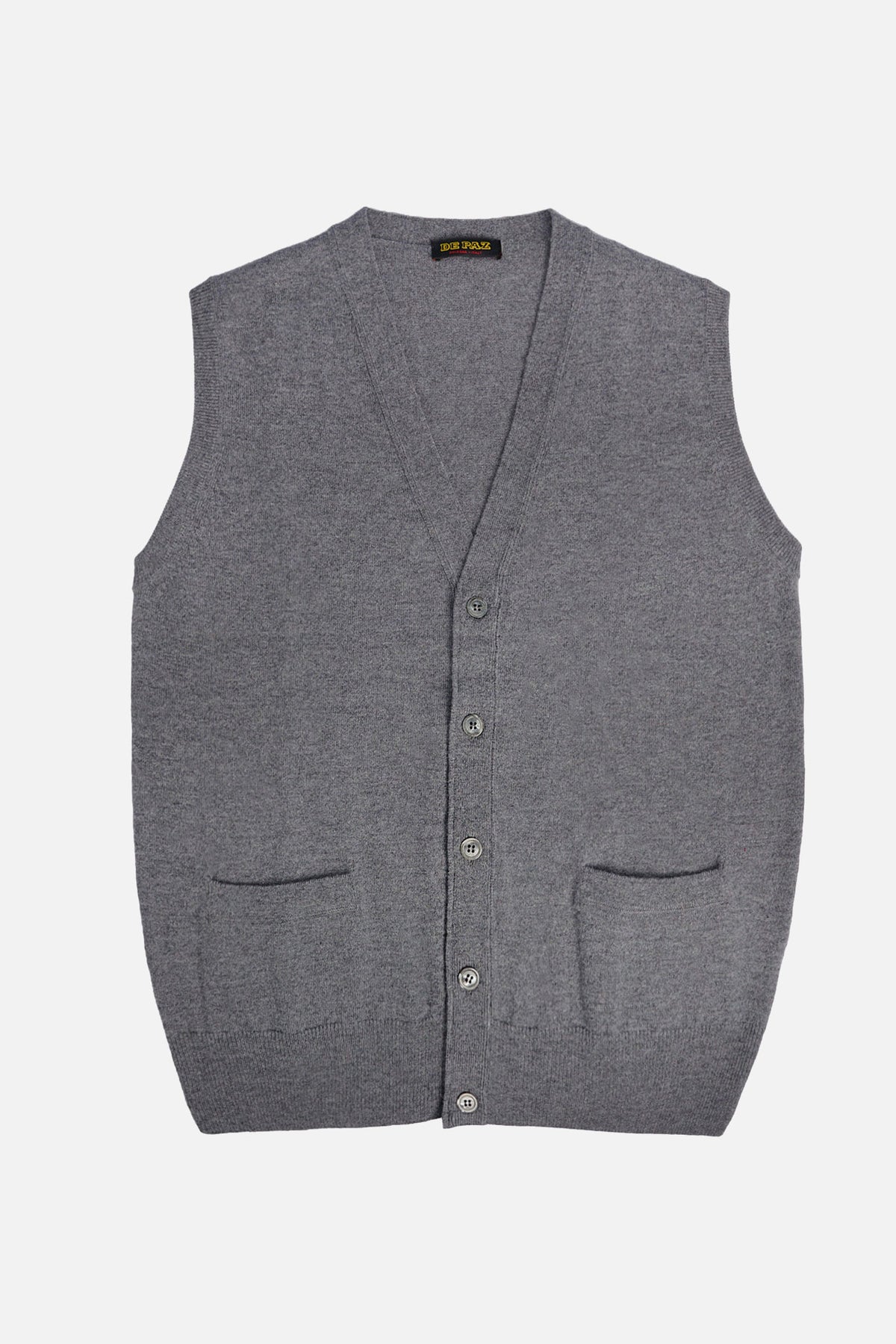 Gilet De Paz grigio in merino e cashmere con tasche frontali