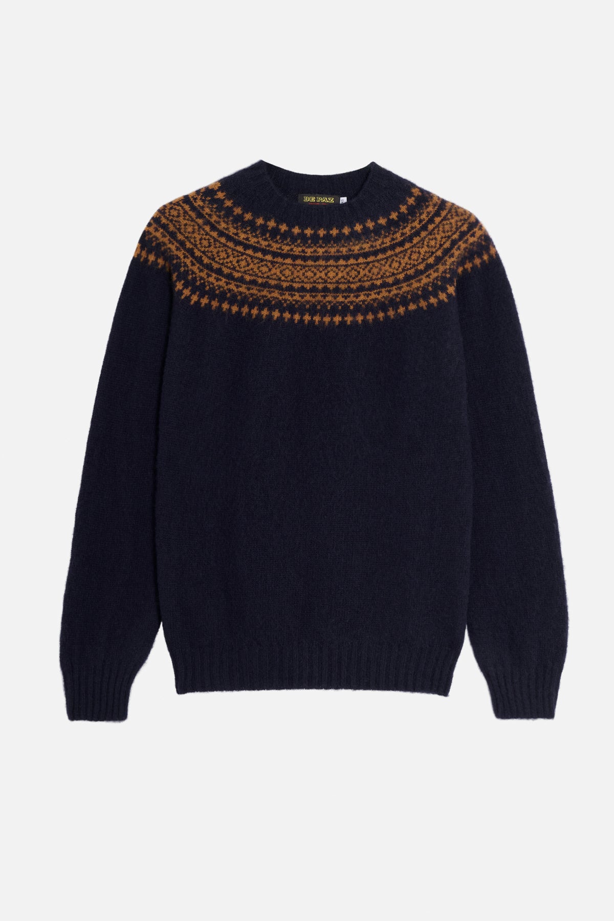 Girocollo De Paz Yoke Brushed blu navy con motivo jacquard arancione