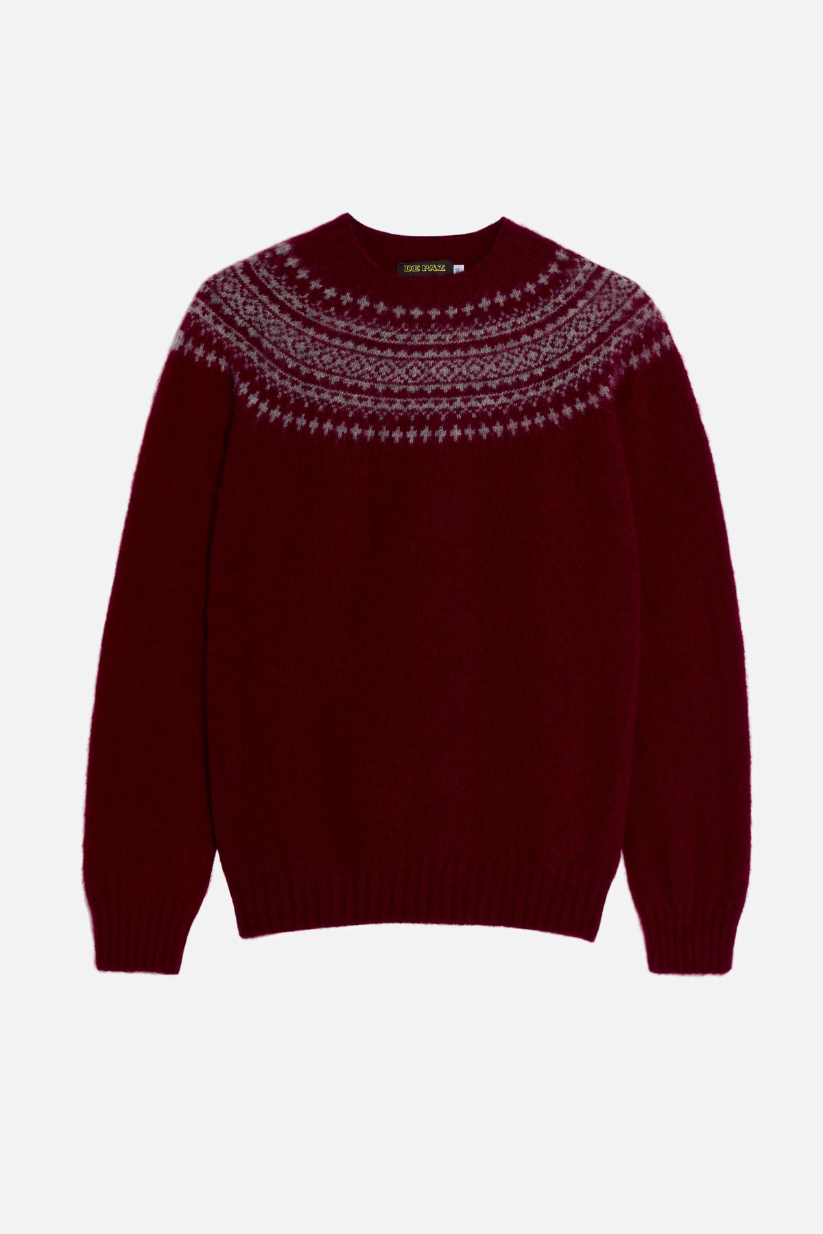 Girocollo Yoke Brushed De Paz bordeaux con motivo jacquard grigio