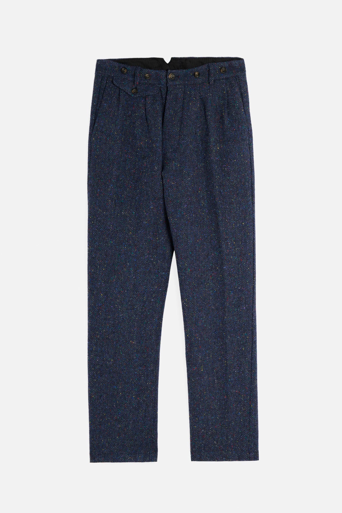 Pantalone John De Paz in Donegal Tweed blu navy con tipici fili colorati