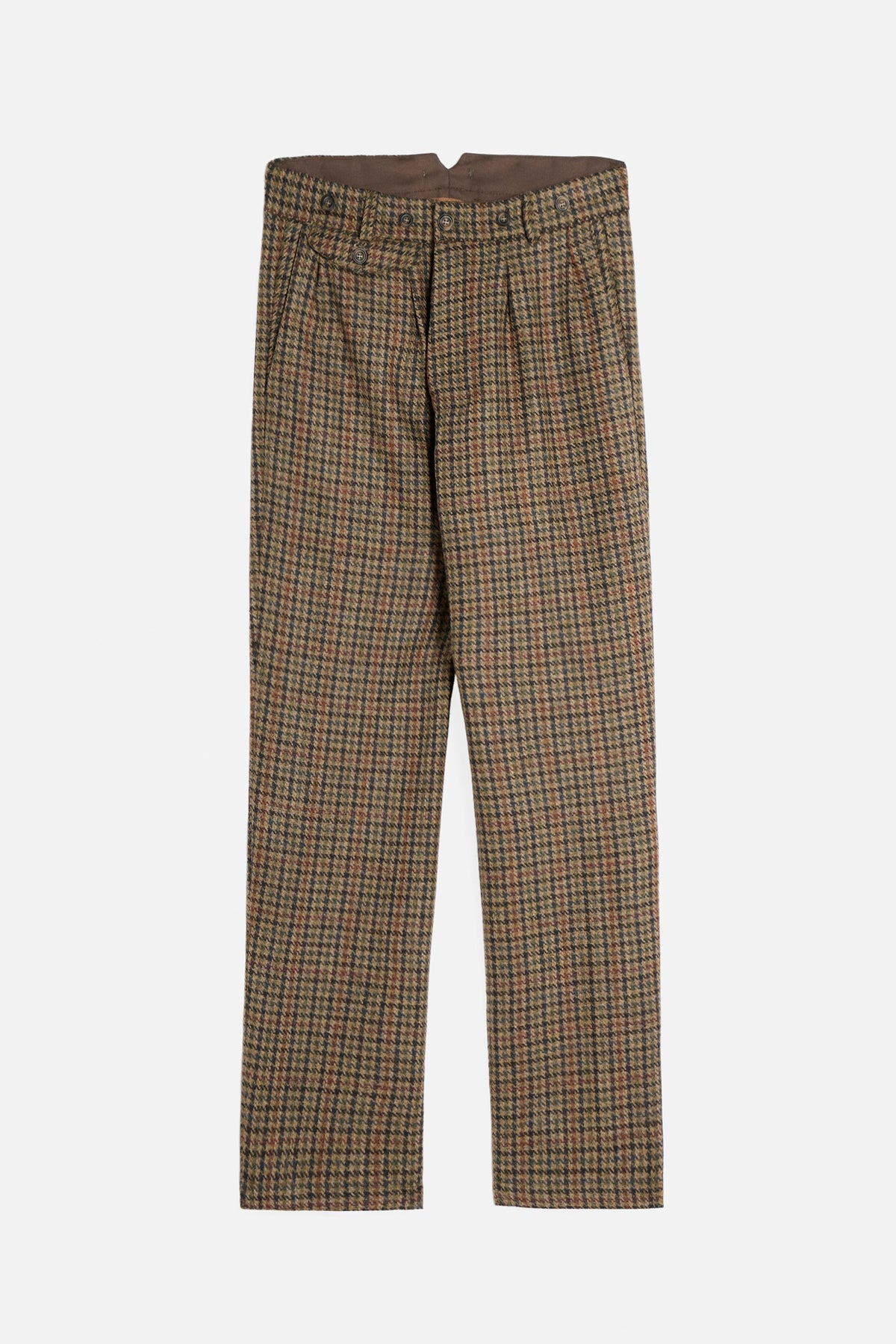 Pantalone John De Paz in Shetland Tweed pied de poule beige con doppia pinces