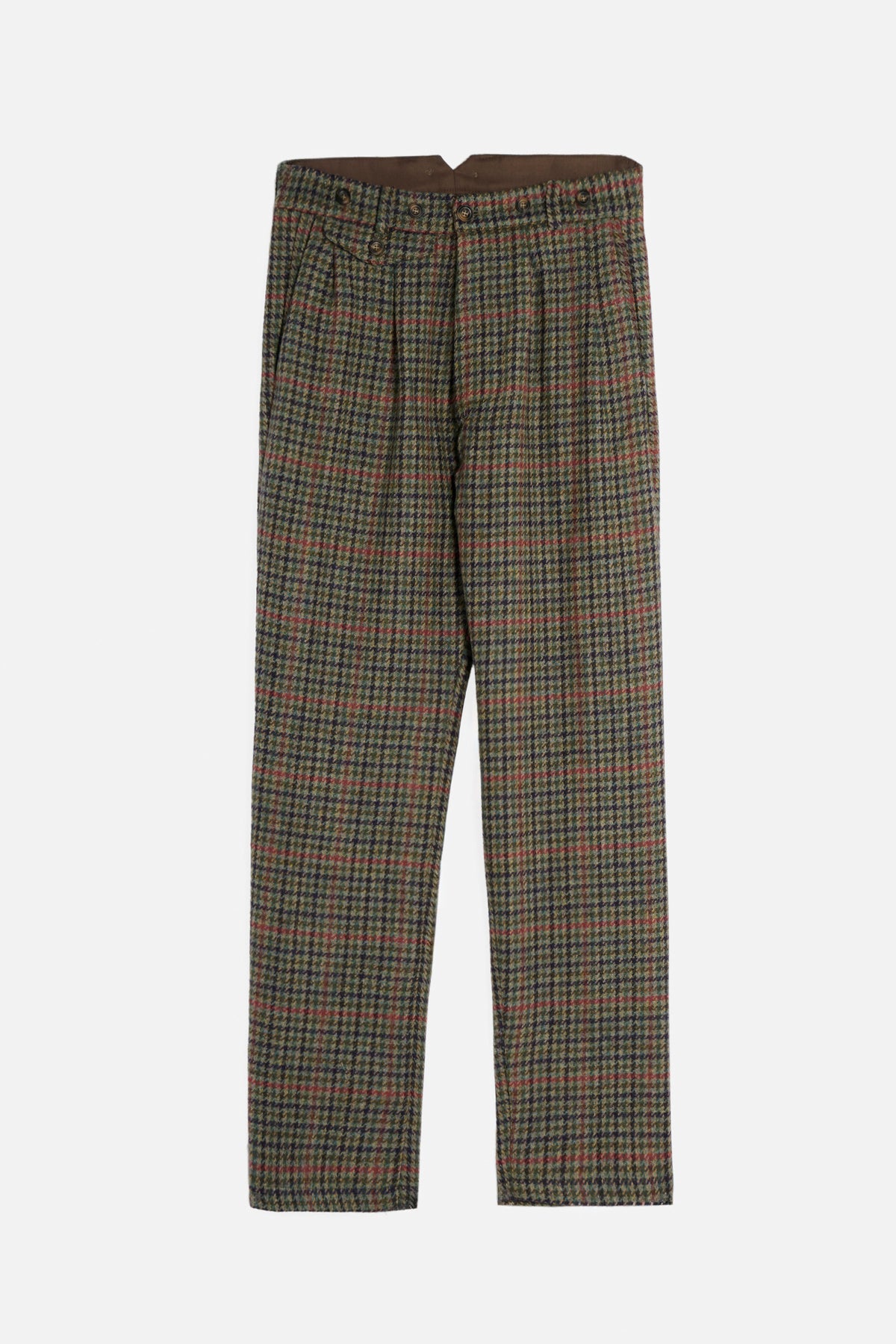 Pantalone John De Paz in Shetland Tweed pied de poule verde con doppia pinces