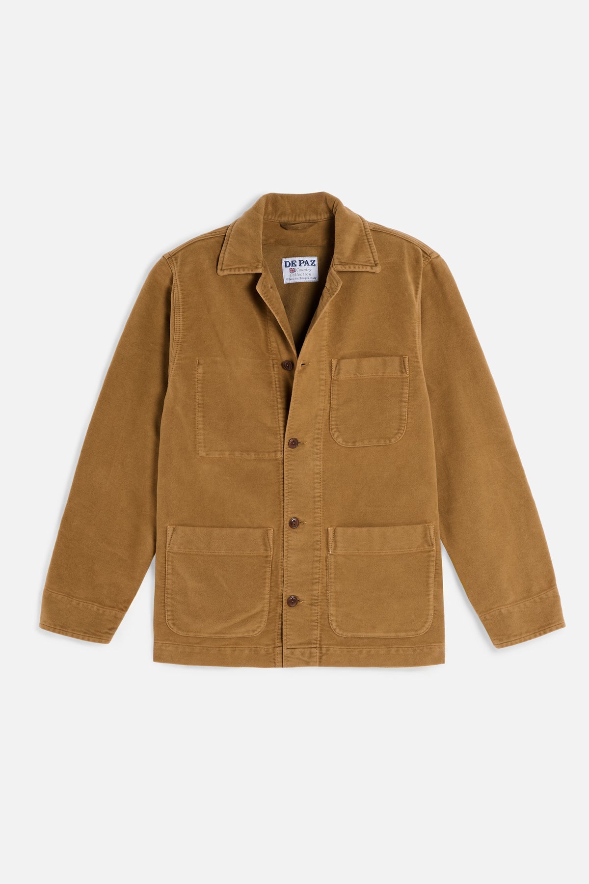 Working Jacket De Paz in fustagno tabacco con tre ampie tasche frontali