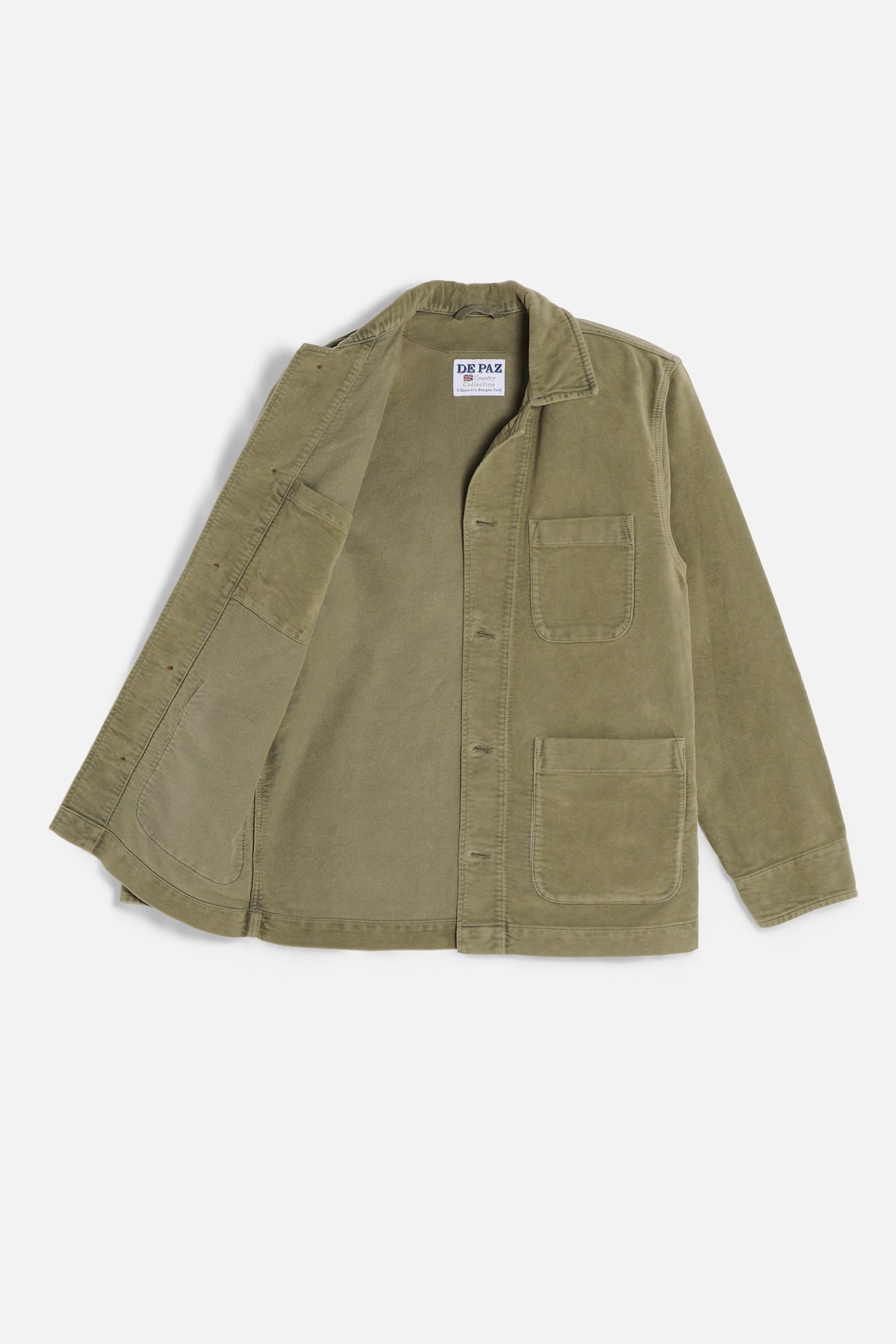 Working Jacket De Paz verde aperta con vista interna e tasca interna