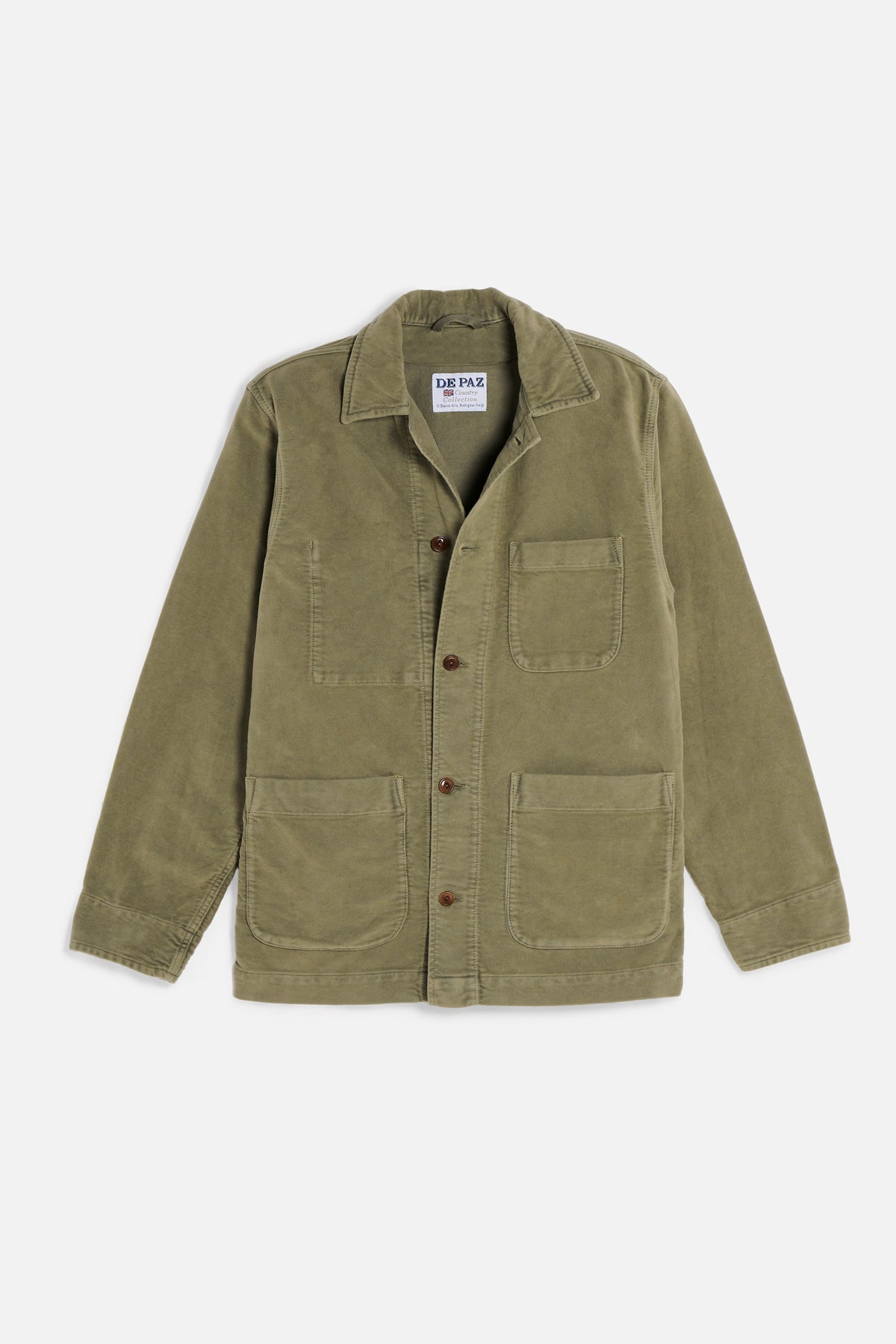 Working Jacket De Paz in fustagno verde con tre ampie tasche frontali