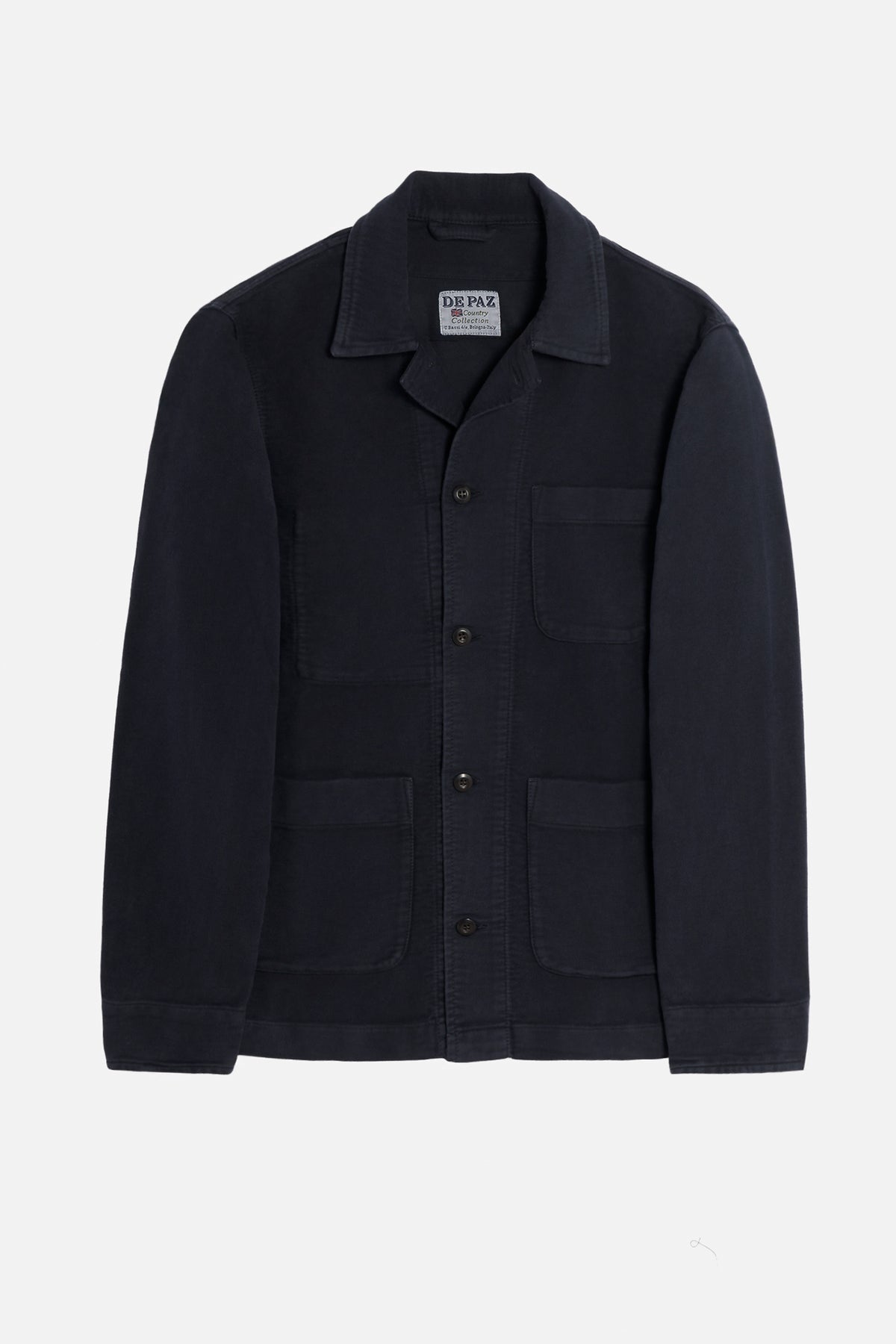Working Jacket De Paz in fustagno blu navy con tre ampie tasche frontali
