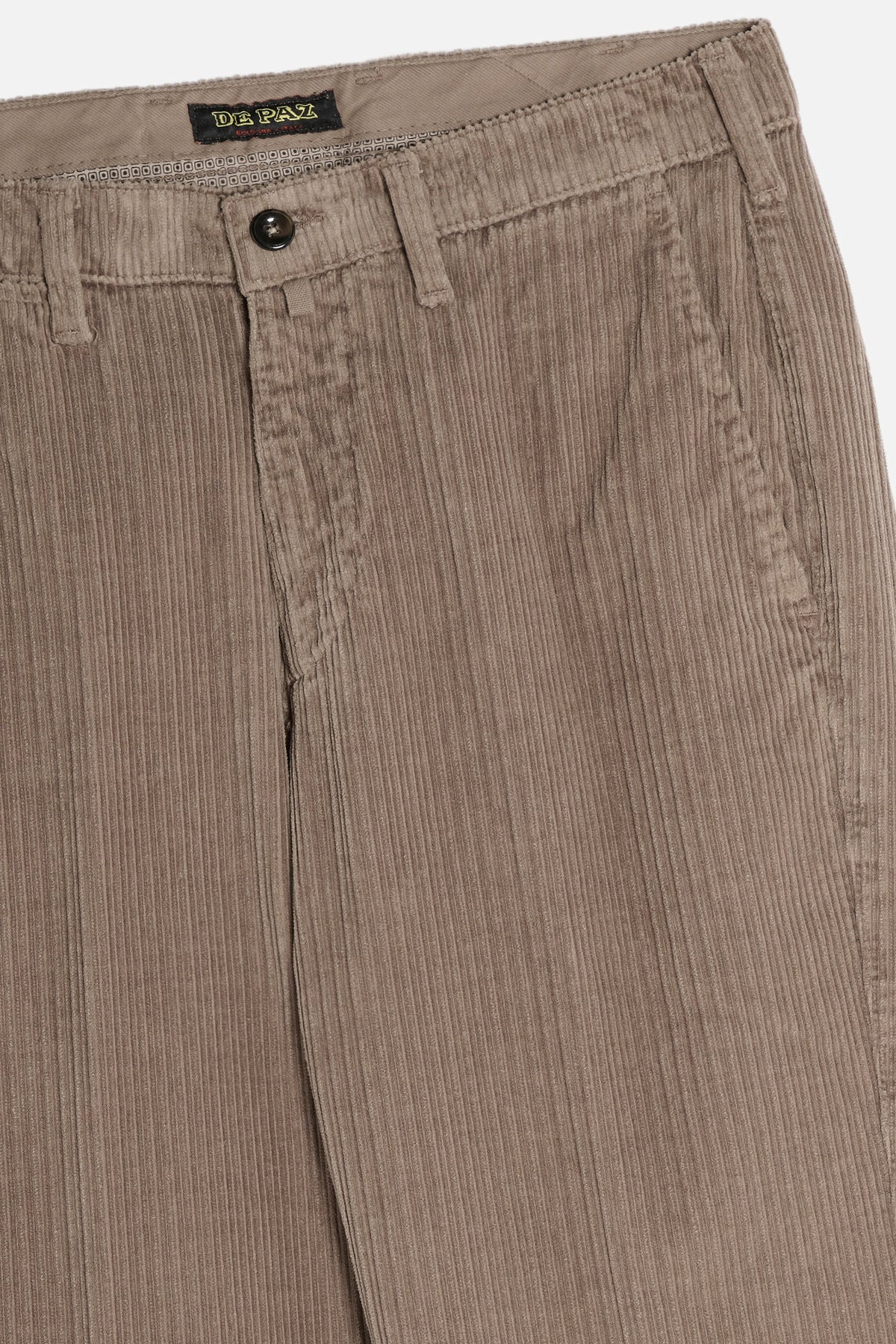 Dettaglio Pantalone Chinos De Paz beige in velluto rocciatore a coste alternate