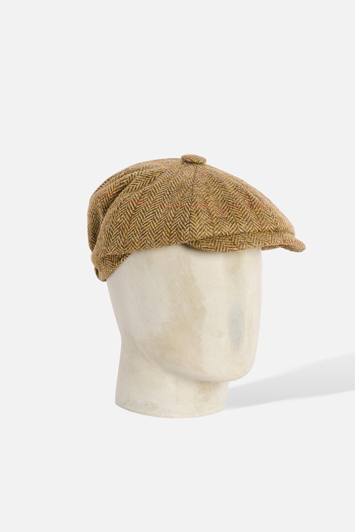 Cap Otto Spicchi De Paz Shetland Herringbone giallo beige con righe arancioni