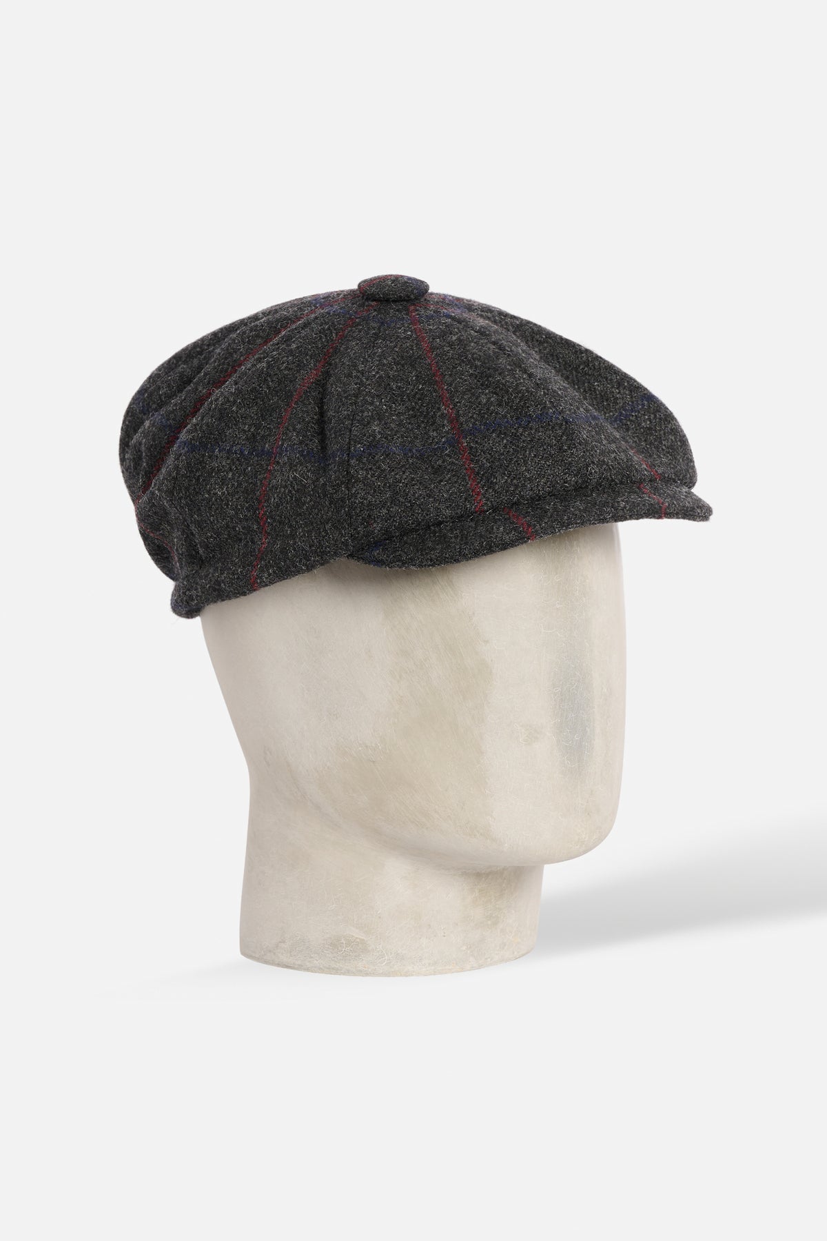 Cap Otto Spicchi De Paz Shetland grigio scuro con sottili righe rosse