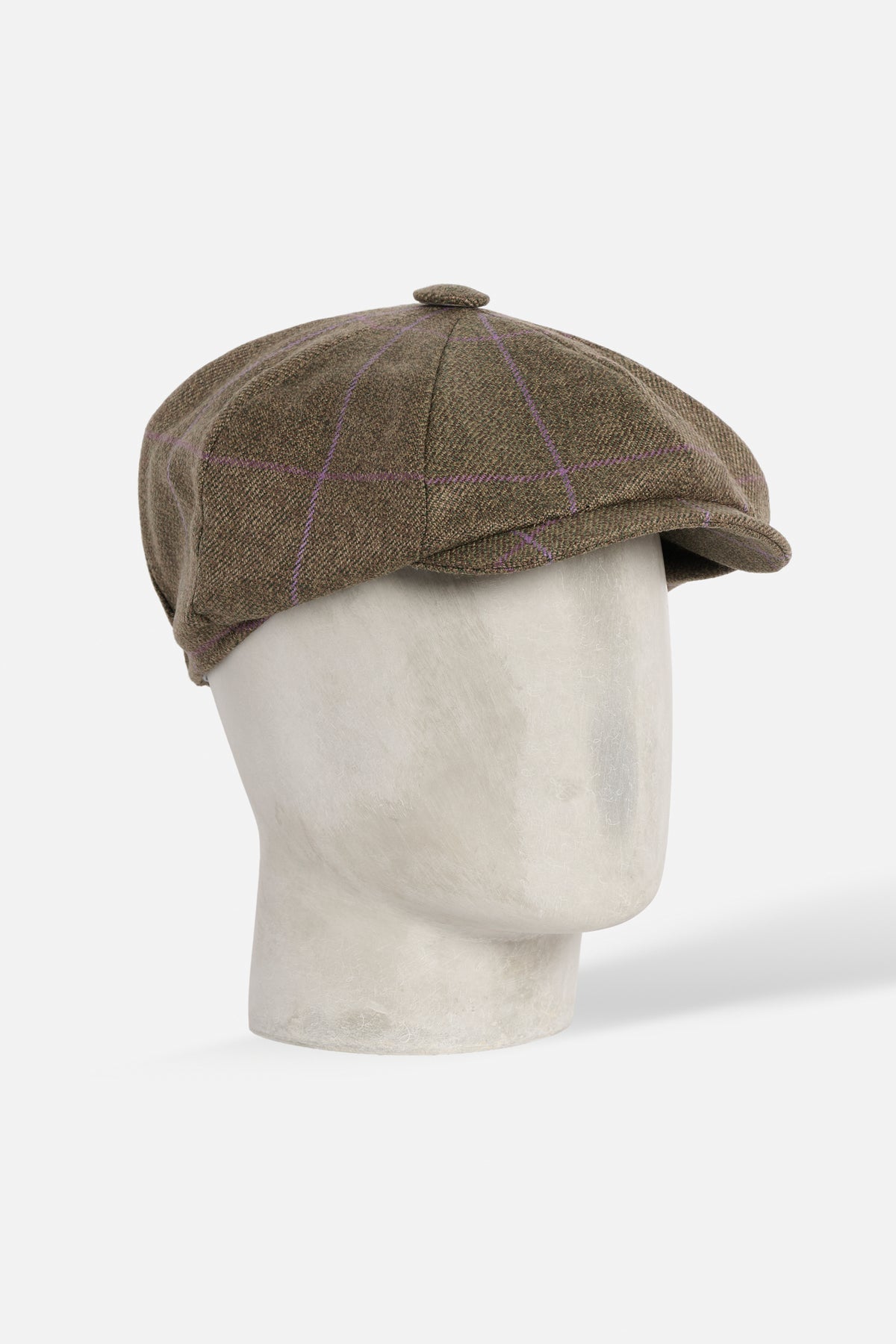 Cap Otto Spicchi De Paz in Scottish Tweed verde con righe viola