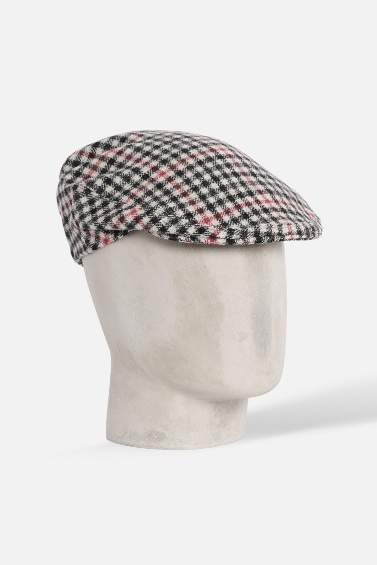 De Paz Original Cap in Lambswool a quadri nero rosso e bianco