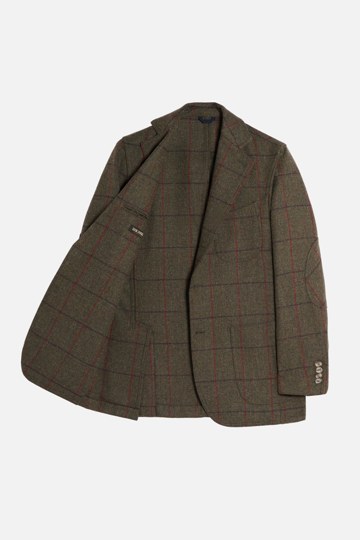 Giacca a Camicia De Paz Scottish Tweed verde scuro aperta e completamente sfoderata