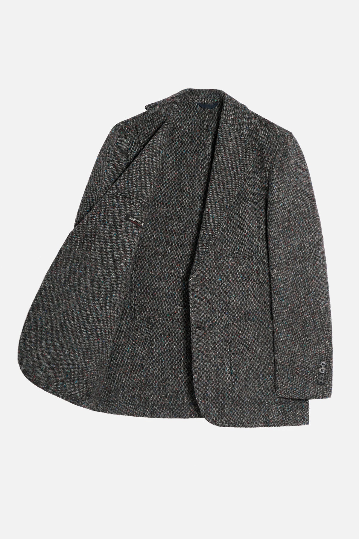 Giacca a Camicia De Paz in Donegal Tweed grigio aperta e completamente sfoderata