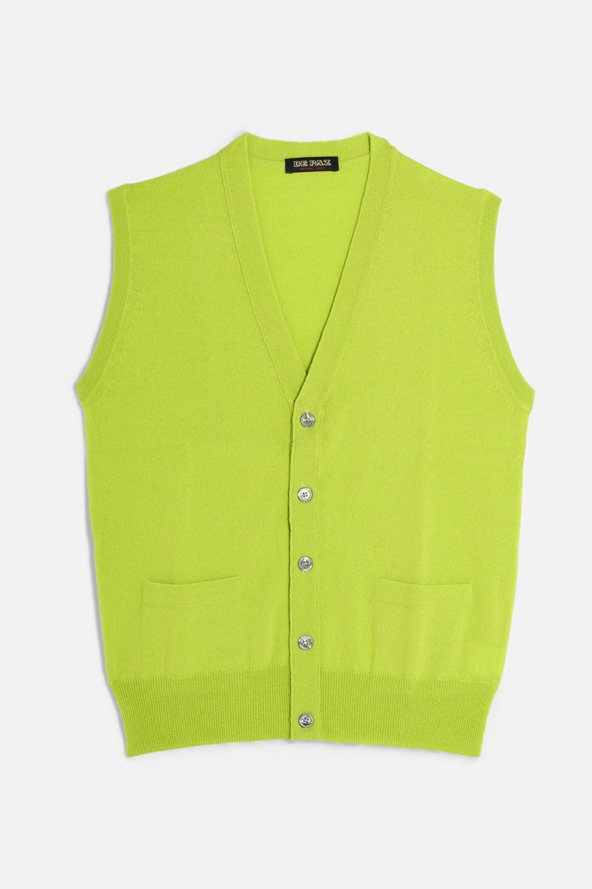 Gilet De Paz lime in lana merino e cashmere con tasche frontali