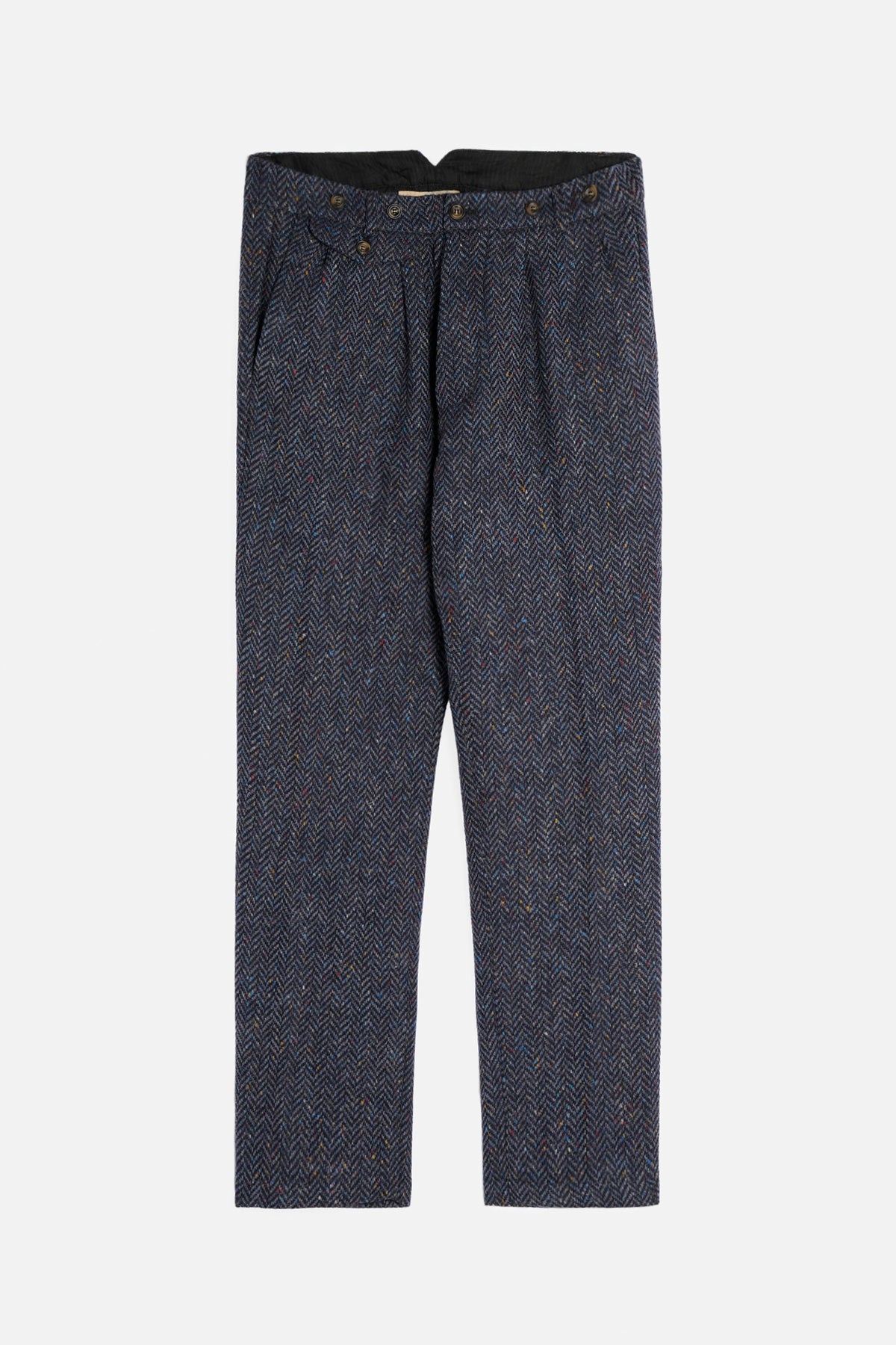Pantalone John De Paz in Donegal Herringbone Tweed blu con fili colorati