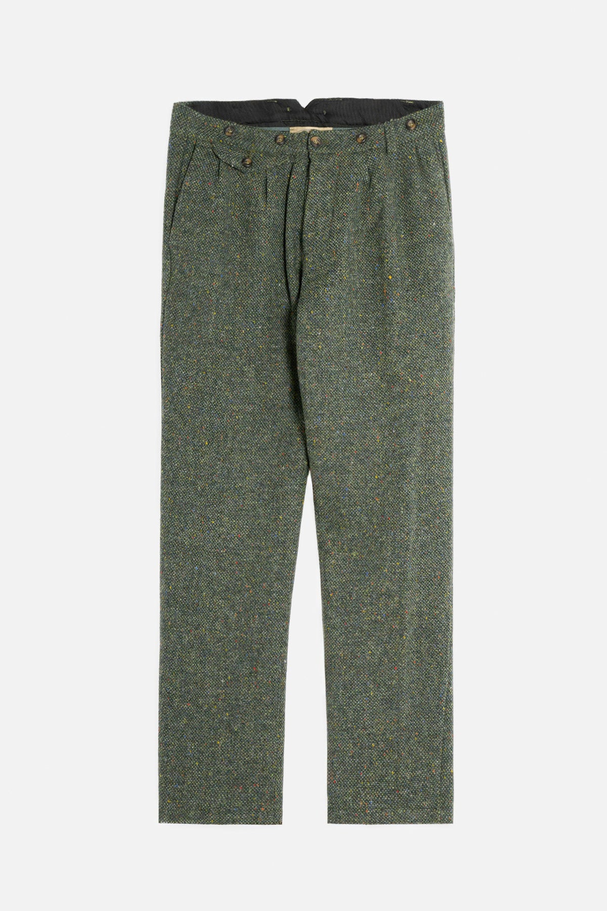 Pantalone John De Paz in Donegal Tweed verde con tipici fili colorati