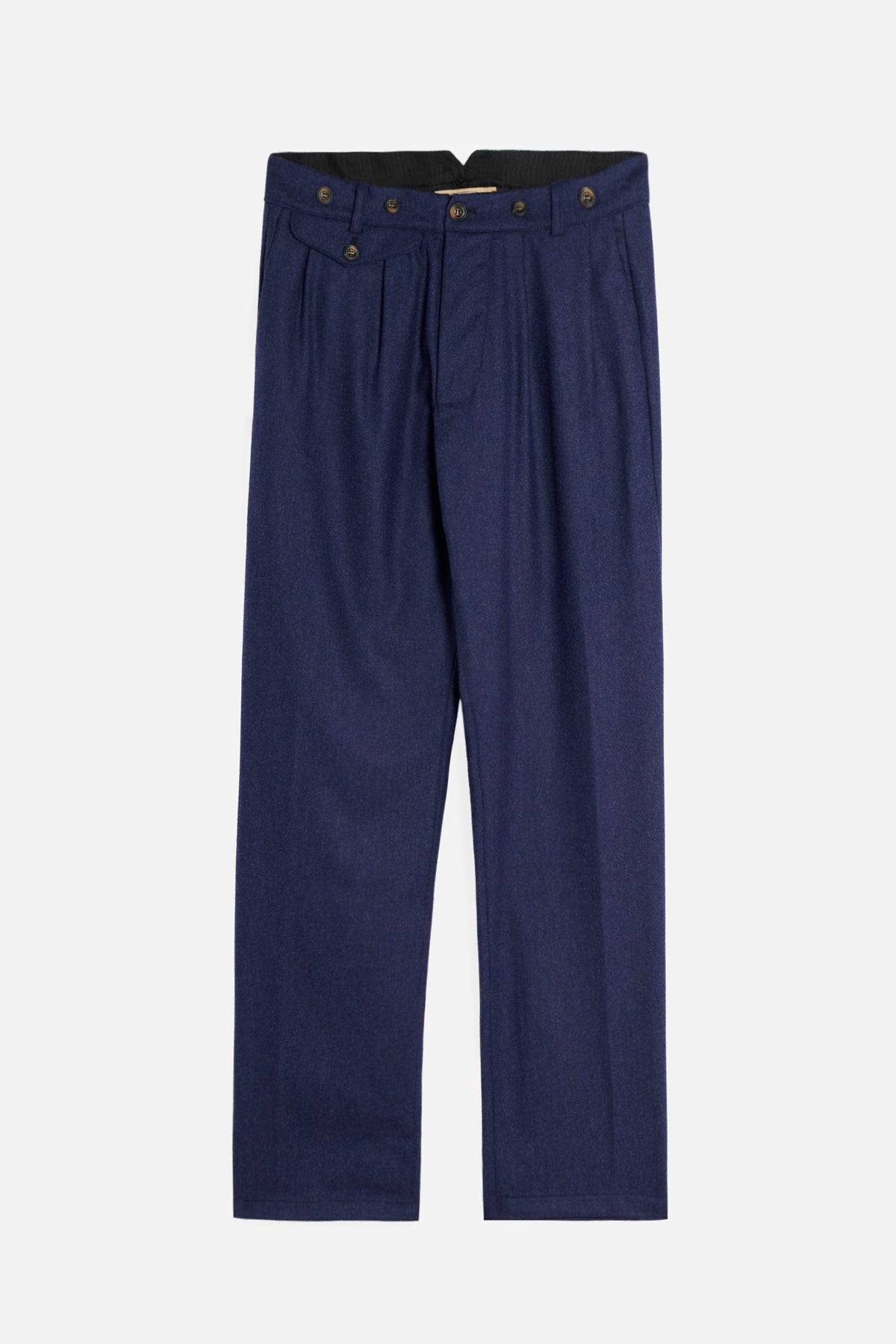 Pantalone John De Paz in flanella di lana blu con doppia pinces