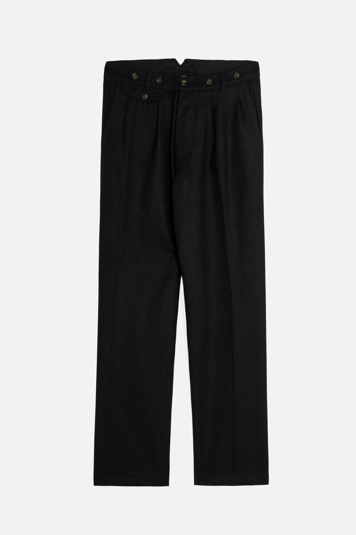 Pantalone John De Paz in flanella di lana grigio scuro con doppia pinces