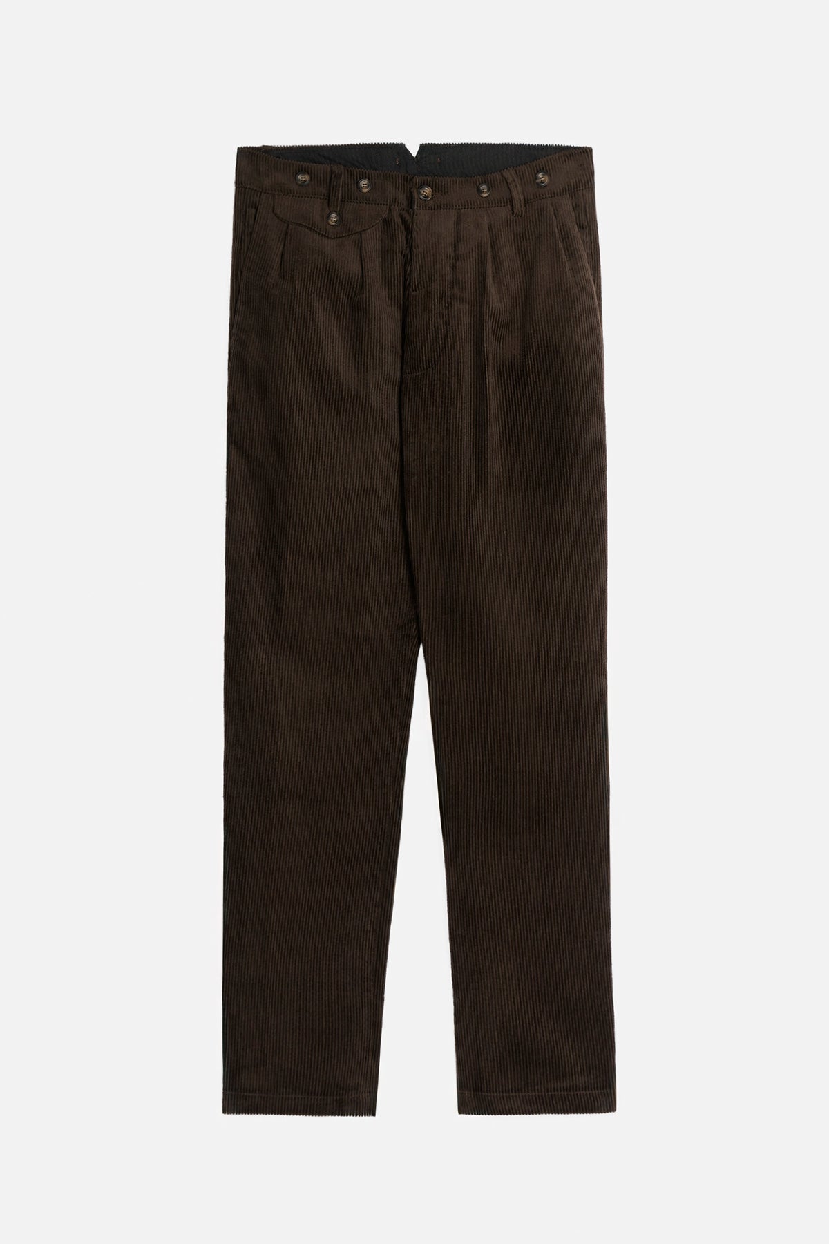 Pantalone John De Paz in velluto a coste marrone, vita alta e doppia pinces