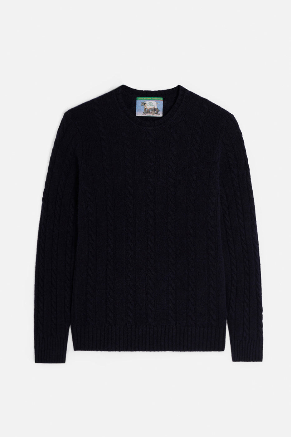Shetland Cable-Knit Crewneck - Navy Blue